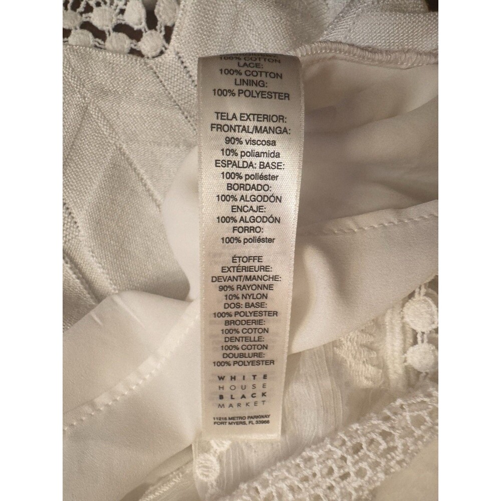 Women’s WHITE HOUSE BLACK MARKET Top MEDIUM ivory Long Sleeve W/Lace Trim - Picture 16 of 16